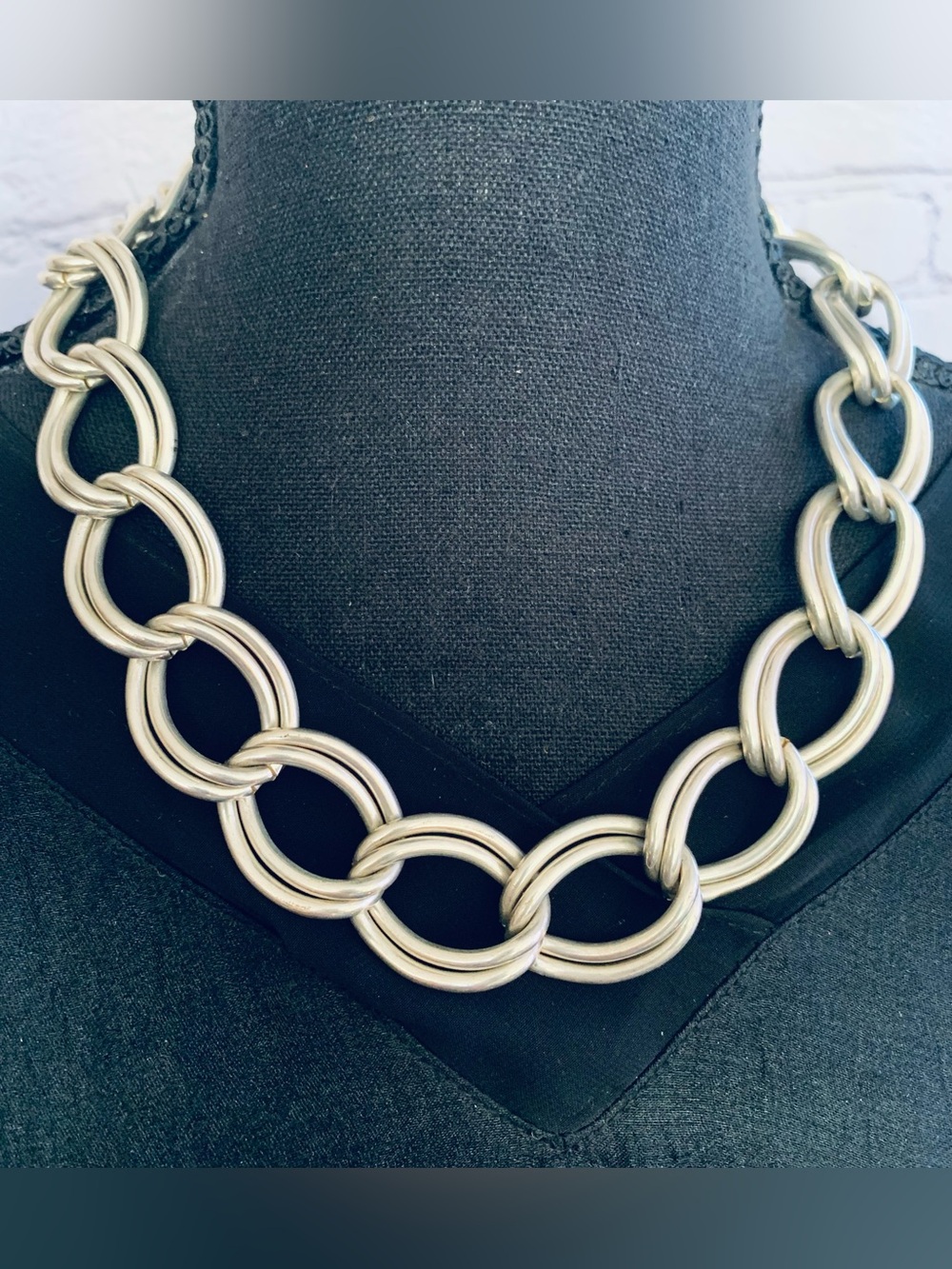 Statement Silver Double Link Chunky Chain Necklace